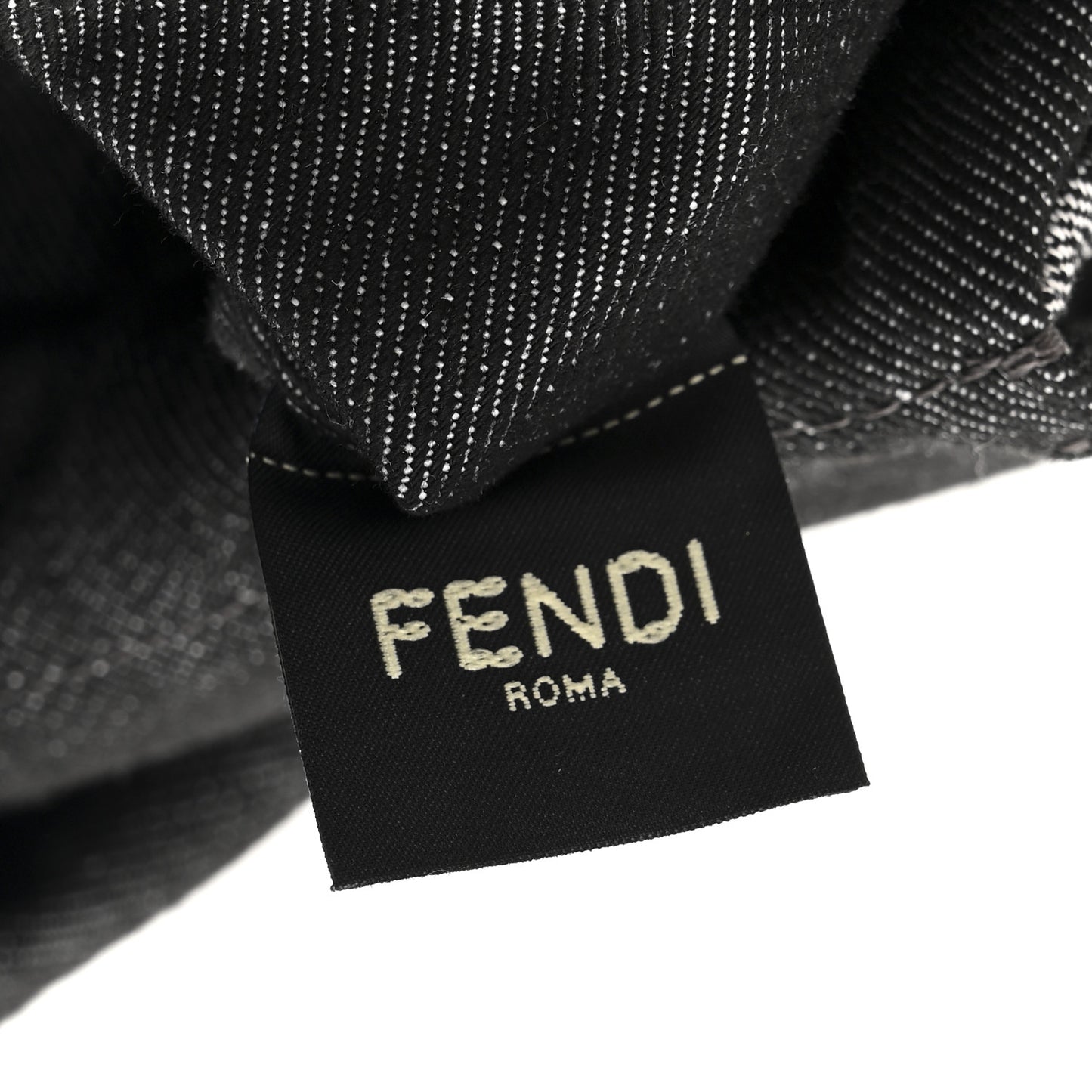 Denim Effect Fabric Jacquard FF Vitello Grace Medium Mamma Baguette Dark Blue