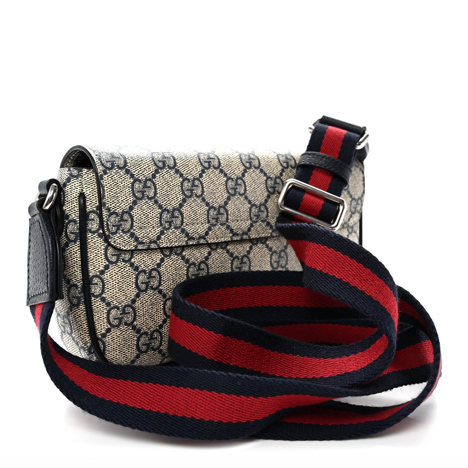 Gucci GG Supreme Monogram Textured Dollar Calfskin Web Mini Ophidia Envelope Shoulder Bag Beige Blue 3 of 10