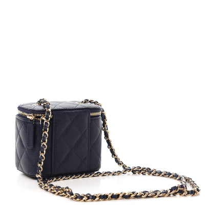 Chanel Caviar Quilted Mini Vanity Case With Chain Navy 3 of 11