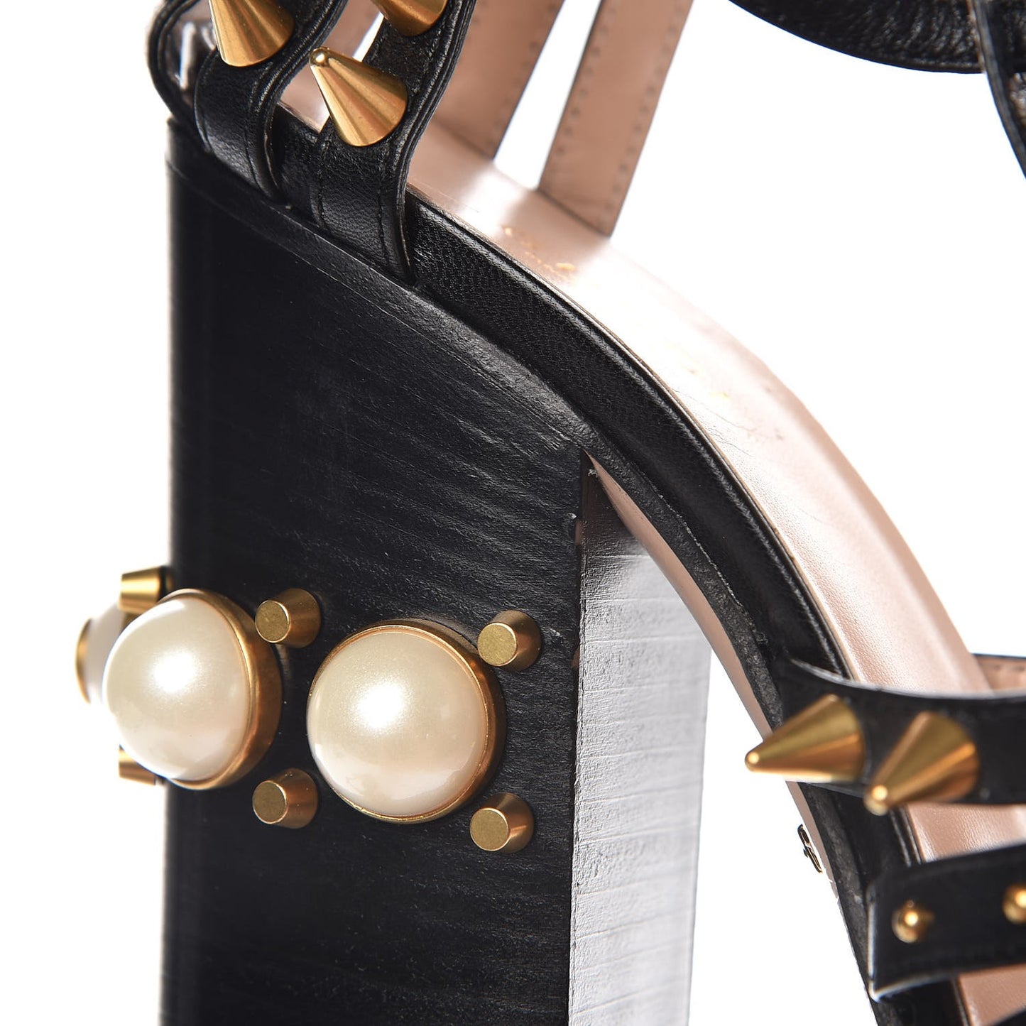 Kid Leather Studded Kendall Sandals 37 Black Gold