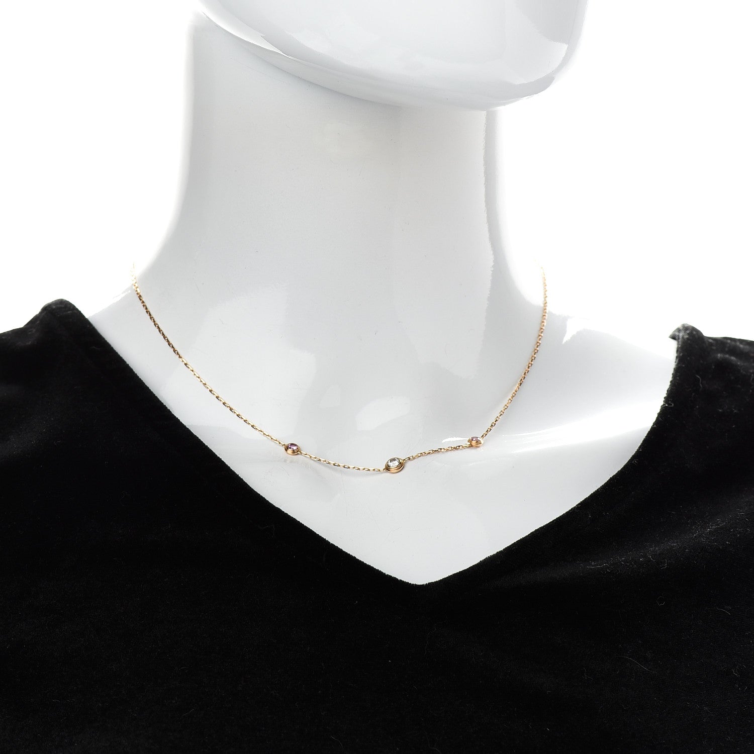 Cartier 18K Pink Gold Diamond Pink Sapphire Cartier D'Amour Station Necklace 2 of 6