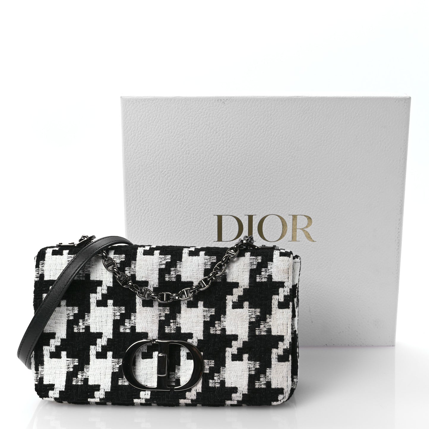 Tweed Macro Houndstooth Medium Caro Bag Black White
