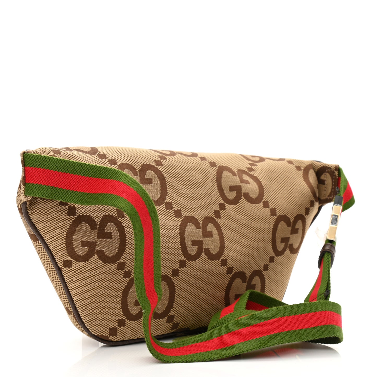 Monogram Jumbo GG Textured Dollar Calfskin Web Belt Bag Camel Ebony New Acero