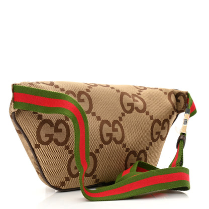 Gucci Monogram Jumbo GG Textured Dollar Calfskin Web Belt Bag Camel Ebony New Acero 3 of 10