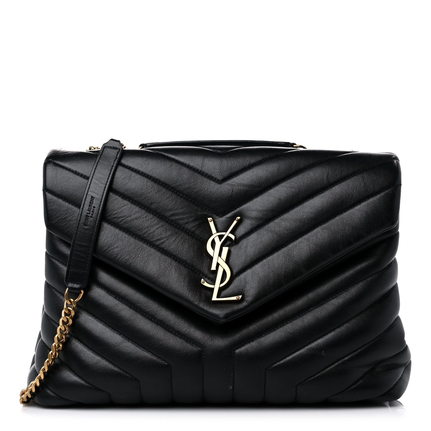 Calfskin Y Quilted Monogram Medium Loulou Chain Satchel Black