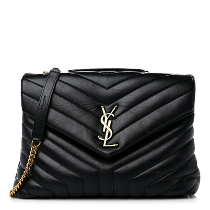 Saint Laurent Calfskin Y Quilted Monogram Medium Loulou Chain Satchel Black 1 of 21