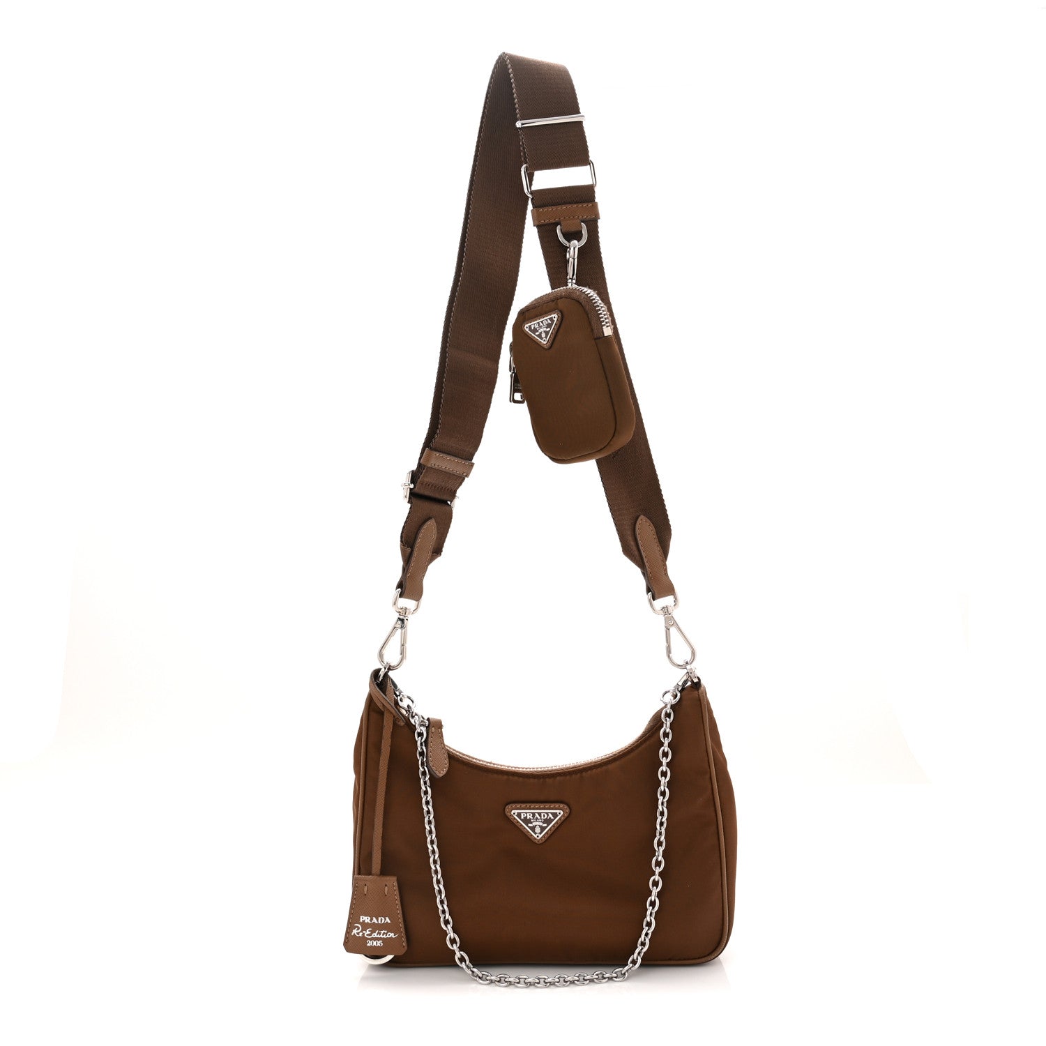 Prada Tessuto Nylon Saffiano Re-Edition 2005 Shoulder Bag Cacao 1 of 12