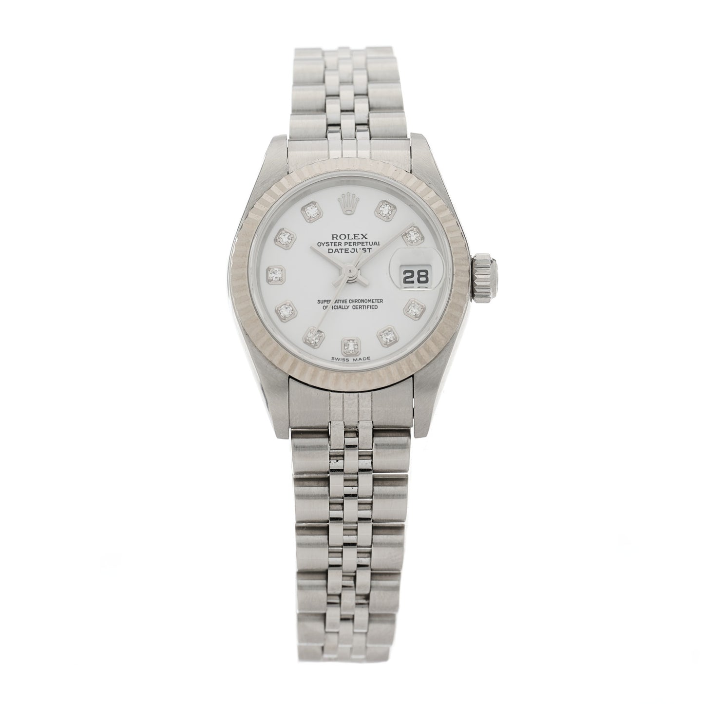 Stainless Steel 18K White Gold Diamond 26mm Oyster Perpetual Datejust Watch White 79174