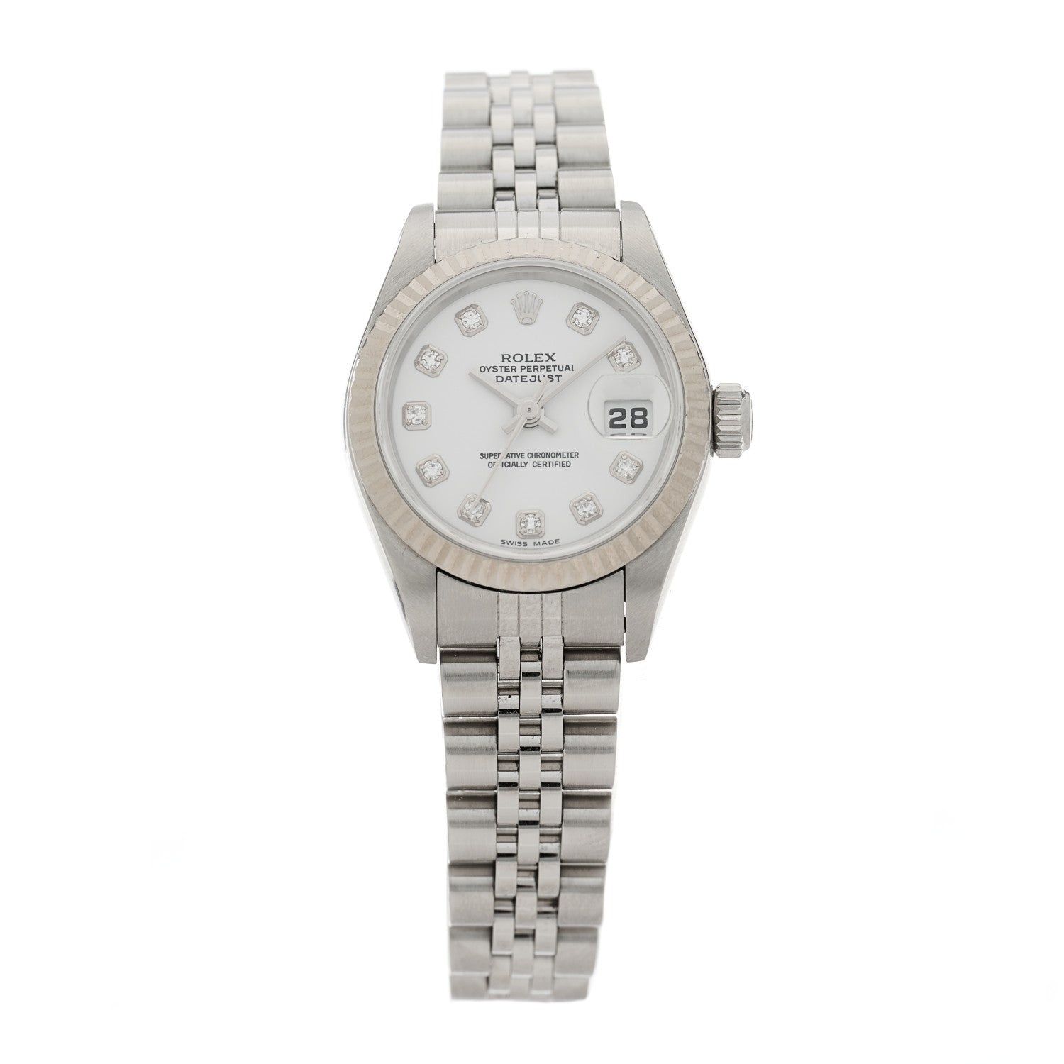 Rolex Stainless Steel 18K White Gold Diamond 26mm Oyster Perpetual Datejust Watch White 79174 1 of 4