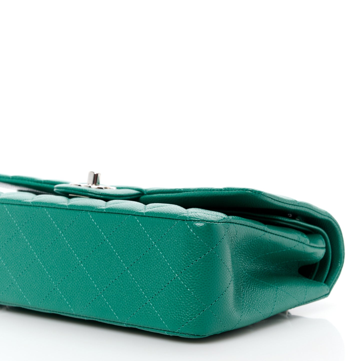 Caviar Quilted Medium Double Flap Green