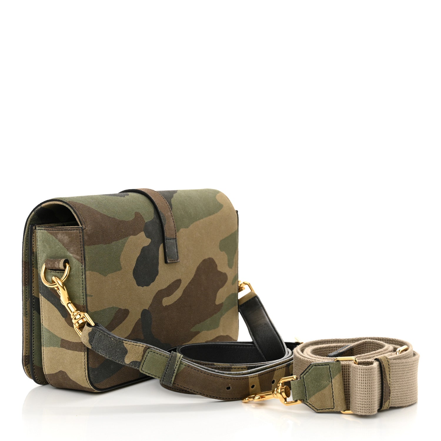 Saint Laurent Suede Monogram University Camouflage Shoulder Bag Green 3 of 12
