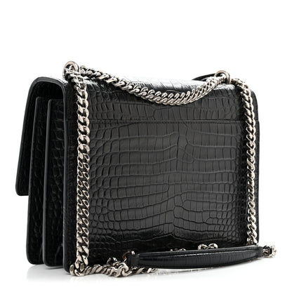 Saint Laurent Calfskin Crocodile Embossed Medium Monogram Sunset Black 3 of 13