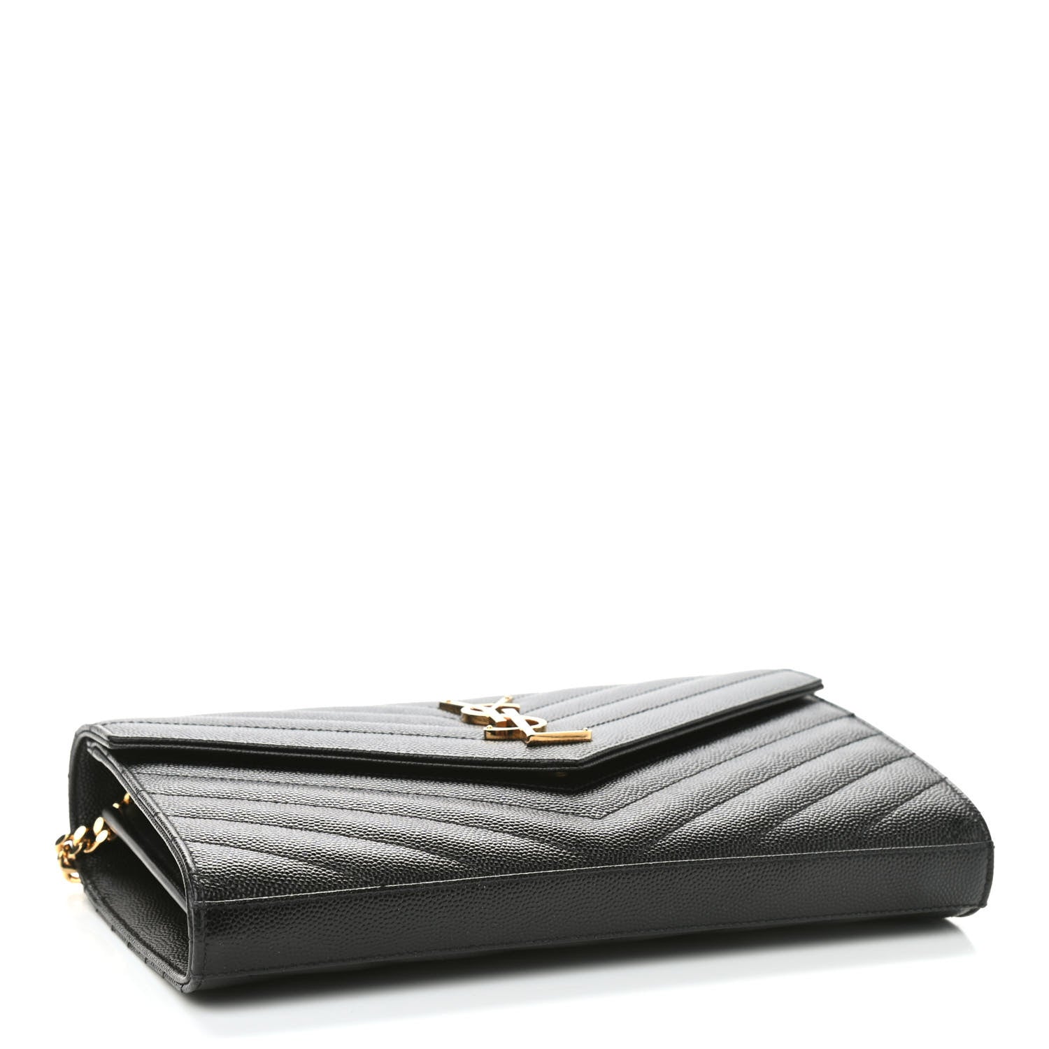Saint Laurent Grain De Poudre Matelasse Chevron Monogram Chain Wallet Black 4 of 9