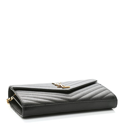 Saint Laurent Grain De Poudre Matelasse Chevron Monogram Chain Wallet Black 4 of 9