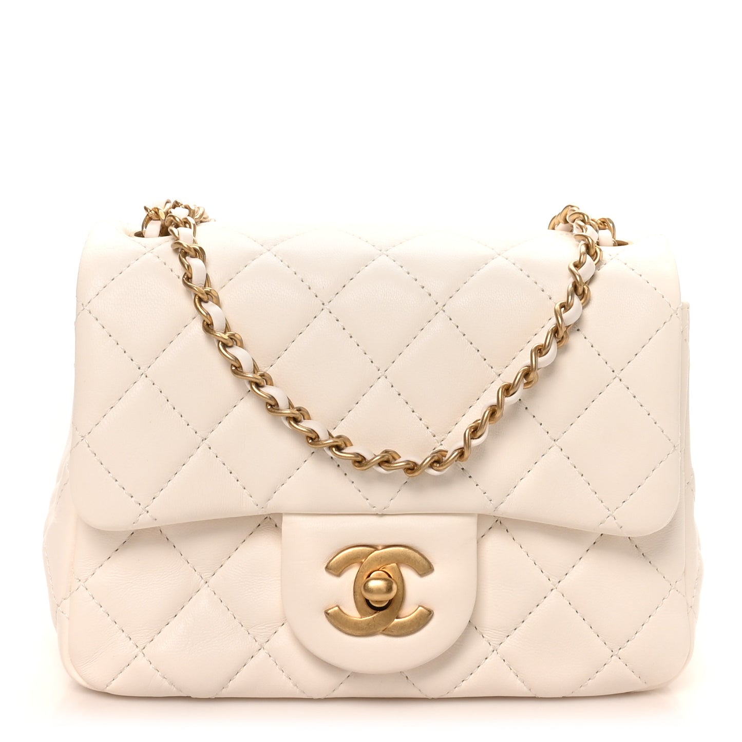 Lambskin Quilted Mini Pearl Crush Flap White