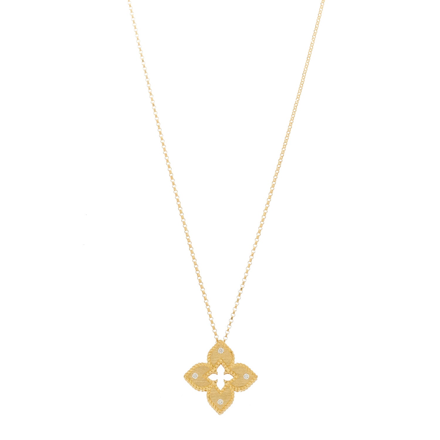Roberto Coin 18K Yellow Gold Diamond Medium Venetian Princess Flower Pendant Necklace 1 of 6