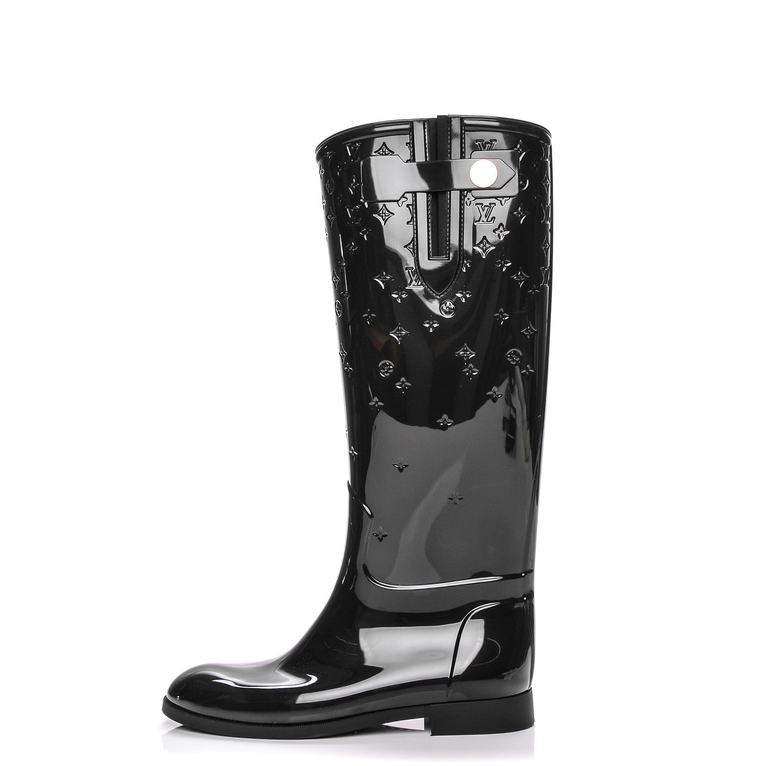 Louis Vuitton Rubber Embossed Monogram Drops High Rain Boots 39 Black 1 of 7