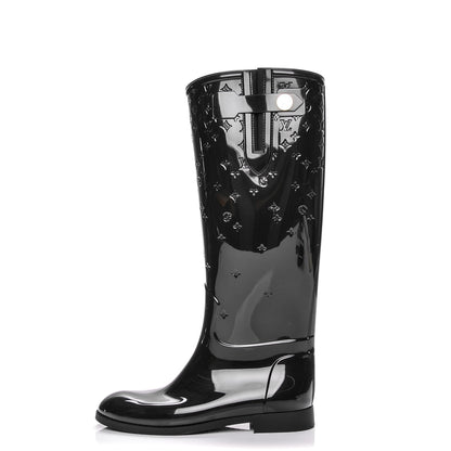 Louis Vuitton Rubber Embossed Monogram Drops High Rain Boots 39 Black 1 of 7