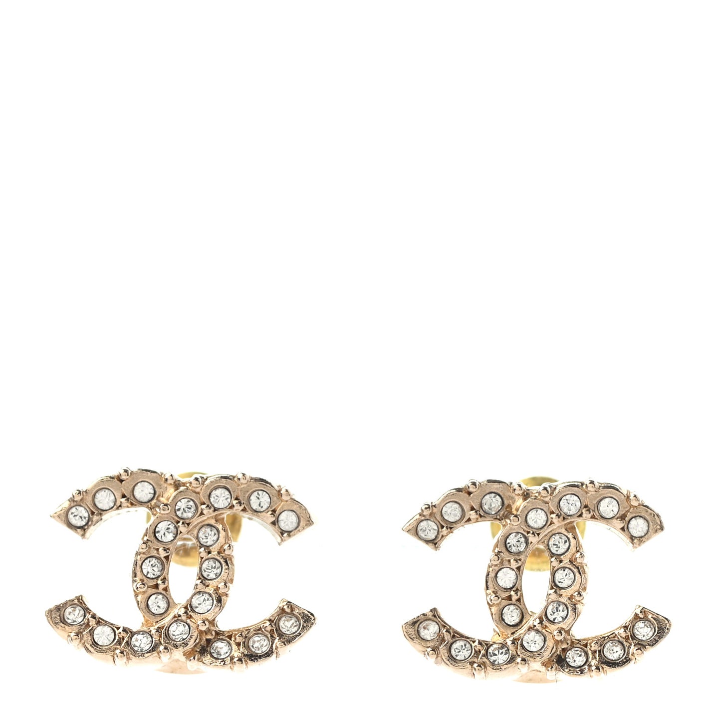 Crystal Studded CC Earrings Gold