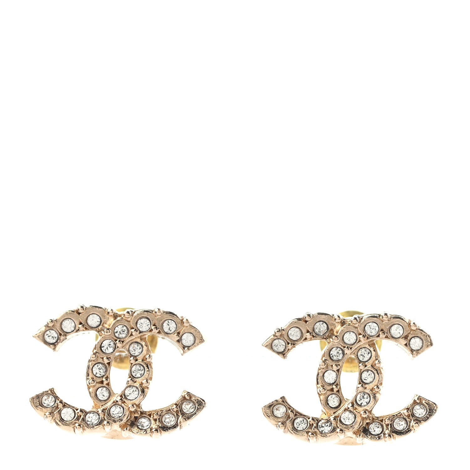 Chanel Crystal Studded CC Earrings Gold 1 of 4