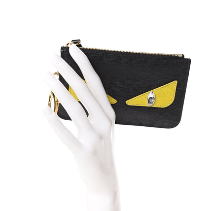 Fendi Vitello Elite Crystal Monster Eyes Coin Pouch Key Case Black Cedro 2 of 8