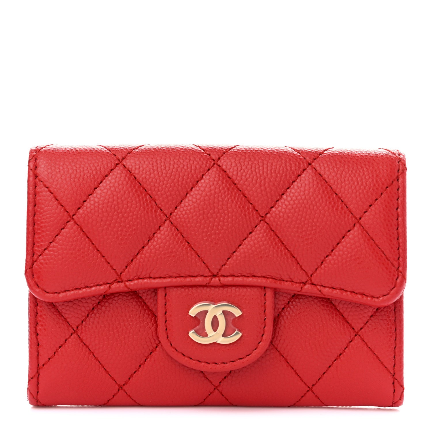 Chanel Caviar Quilted Flap Card Holder Wallet Red 1 of 8