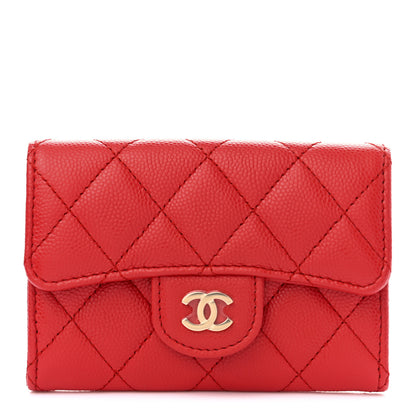 Chanel Caviar Quilted Flap Card Holder Wallet Red 1 of 8