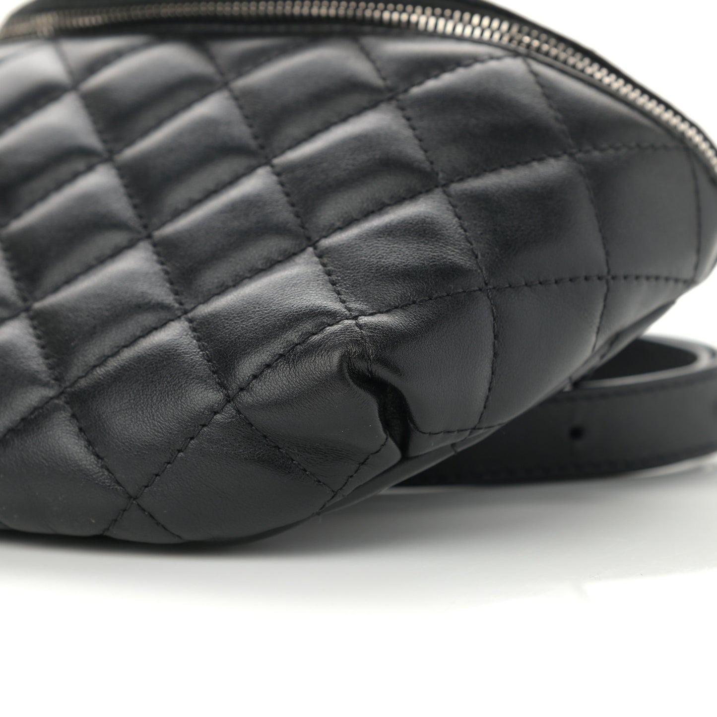 Lambskin Quilted Waist Belt Bag Black