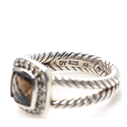 David Yurman Sterling Silver Diamond Smoky Quartz 7mm Petite Albion Ring 54/7 4 of 4