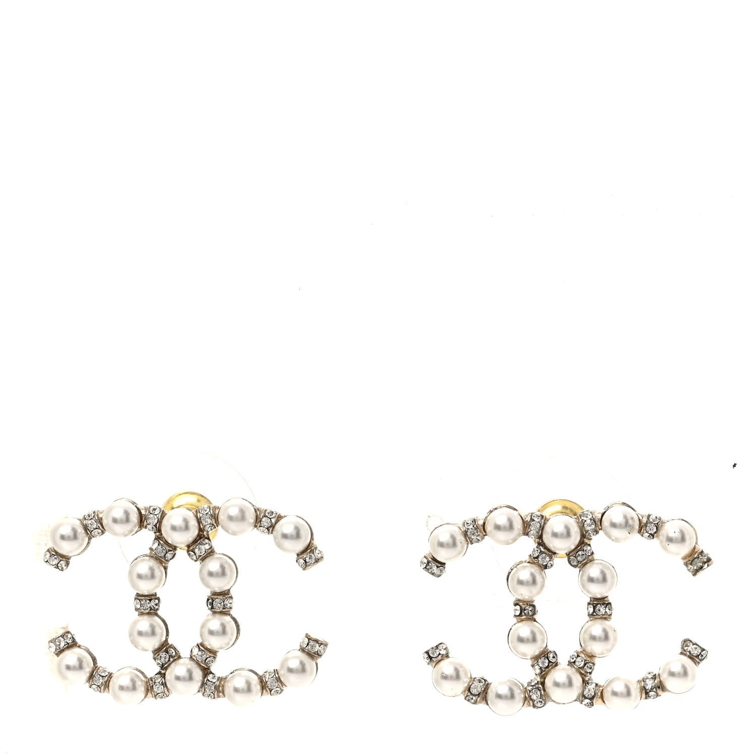 Chanel Pearl Crystal Nefertiti CC Earrings Gold 1 of 4
