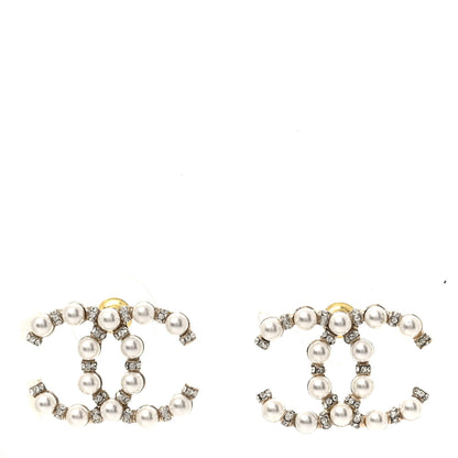 Chanel Pearl Crystal Nefertiti CC Earrings Gold 1 of 4