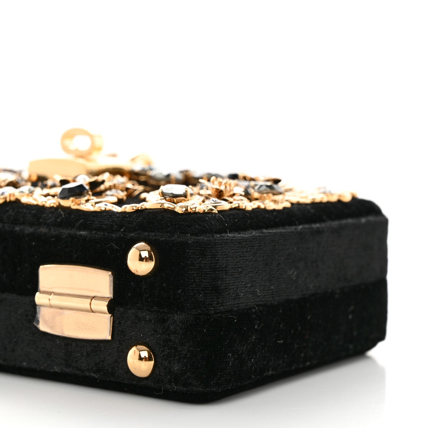 Velvet Crystal Floral Dolce Box Clutch Black