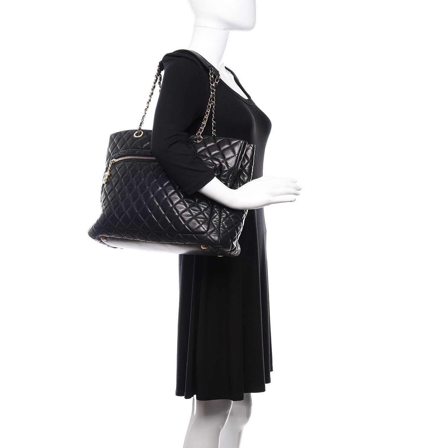 Lambskin Quilted Large Tote Black