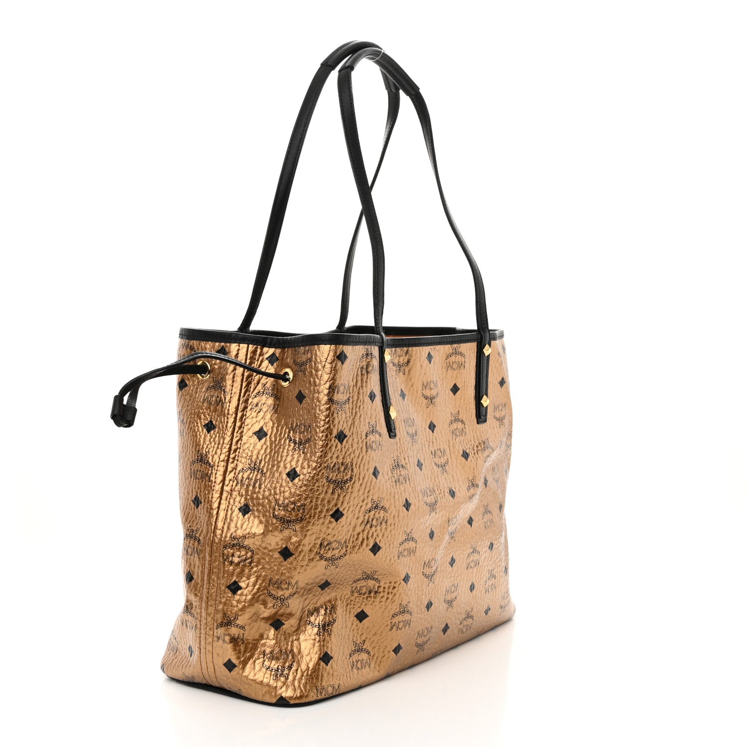 MCM Metallic Visetos Medium Shopper Tote Gold 3 of 10