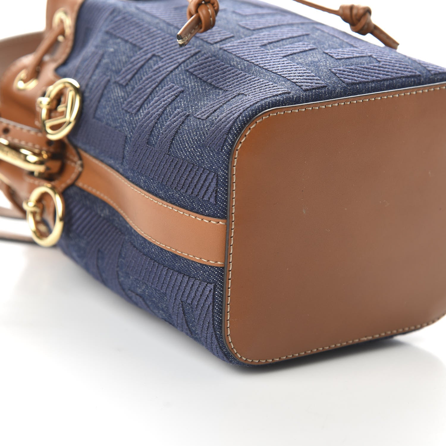Fendi Denim Vitello King F is Fendi FF Embroidered Mini Mon Tresor Bucket Bag Blue Cuoio 6 of 10
