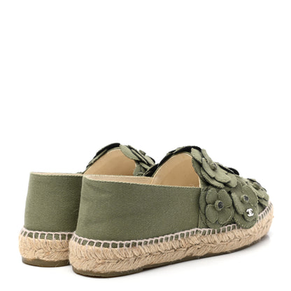 Chanel Suede Camellia CC Espadrilles 38 Khaki 4 of 9