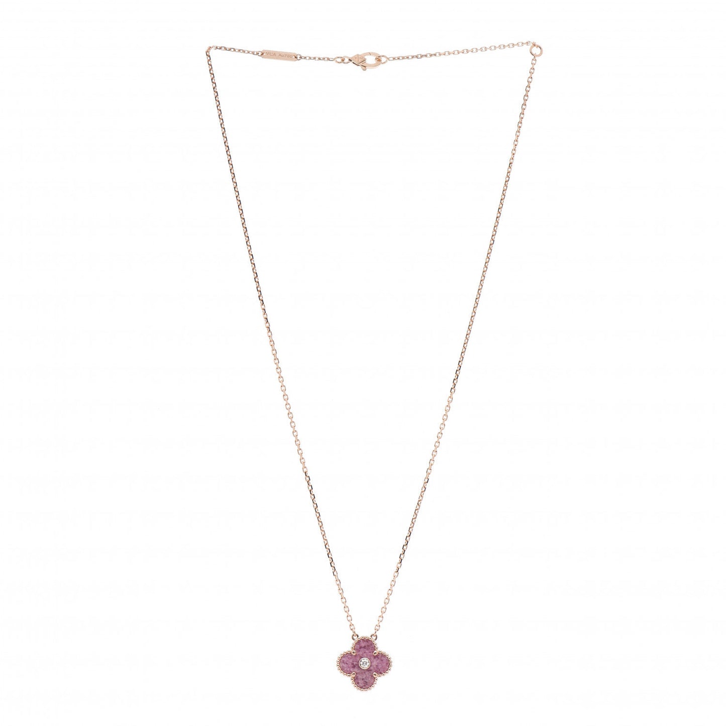 18K Rose Gold Diamond Rhodonite Vintage Alhambra Pendant Necklace