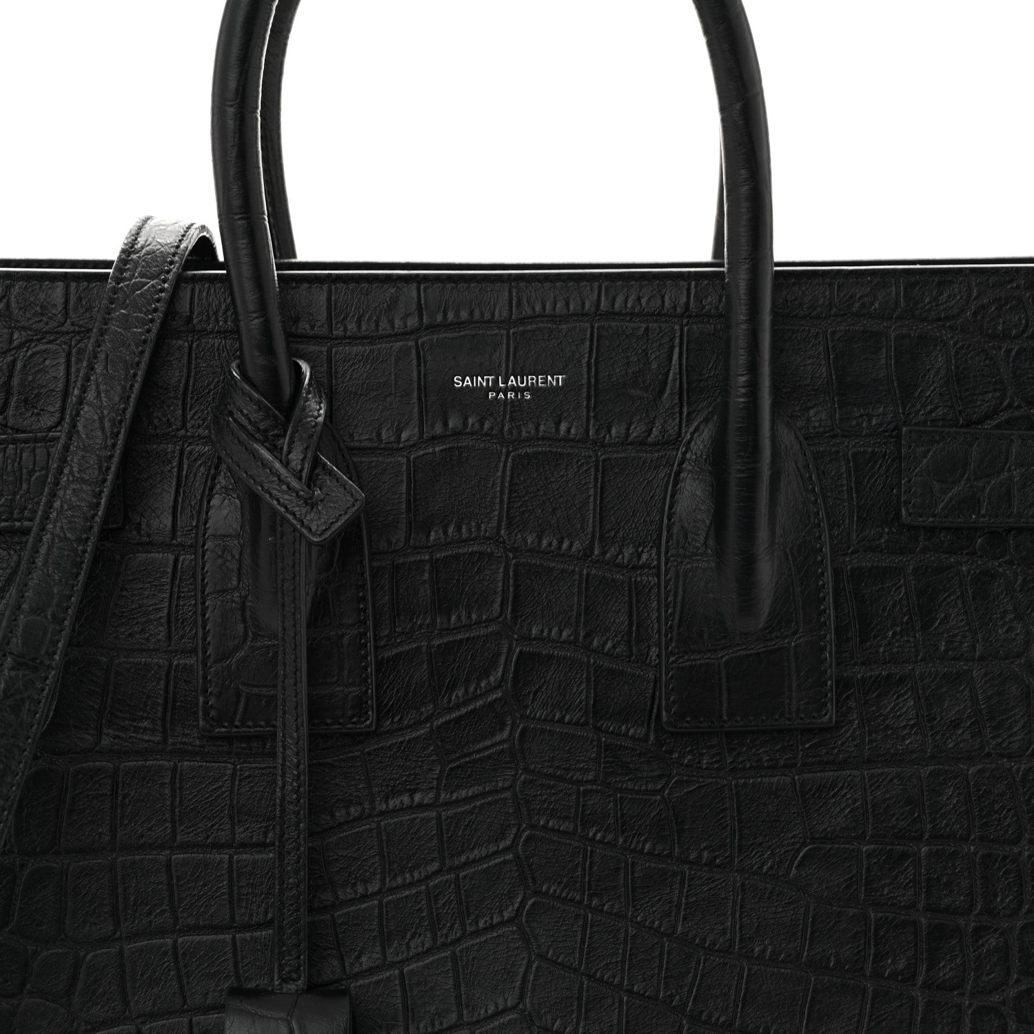 Saint Laurent Calfskin Crocodile Embossed Small Sac de Jour  Black 7 of 10