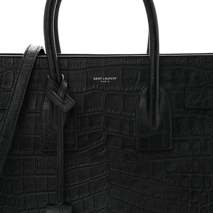 Saint Laurent Calfskin Crocodile Embossed Small Sac de Jour  Black 7 of 10