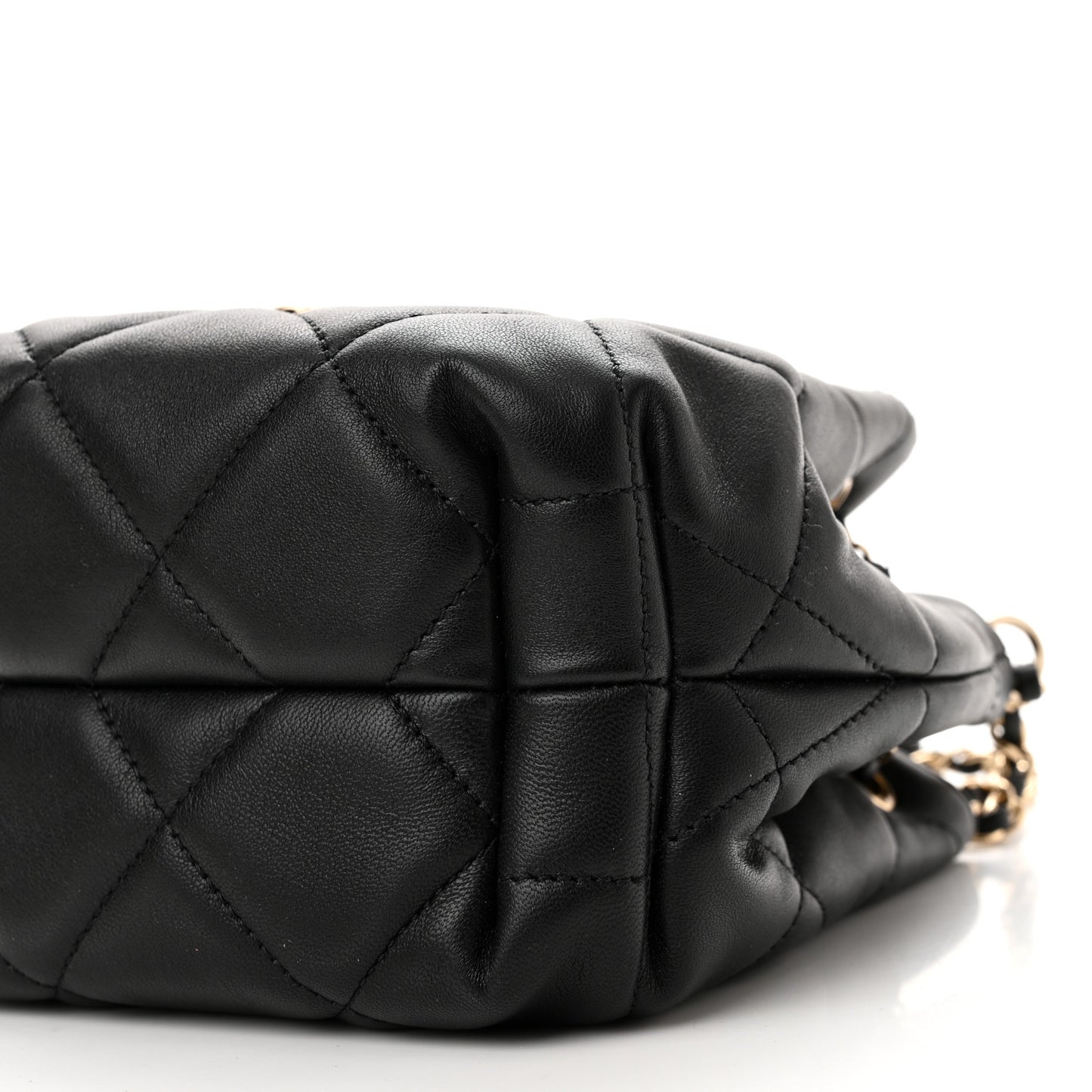 Lambskin Quilted CC Dweller Drawstring Bucket Bag Black