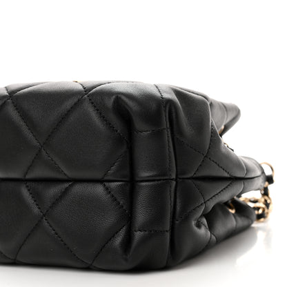 Chanel Lambskin Quilted CC Dweller Drawstring Bucket Bag Black 10 of 10