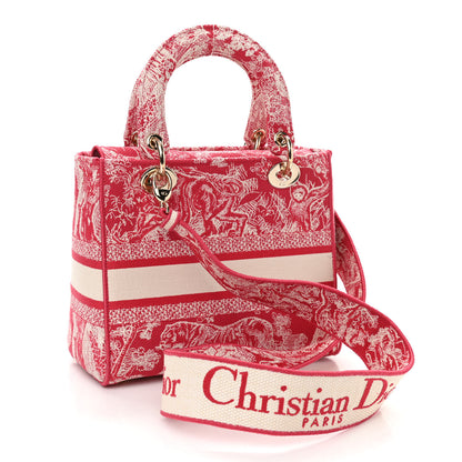 Christian Dior Canvas Toile De Jouy Reverse Embroidered Medium Lady D-Lite Red 3 of 10