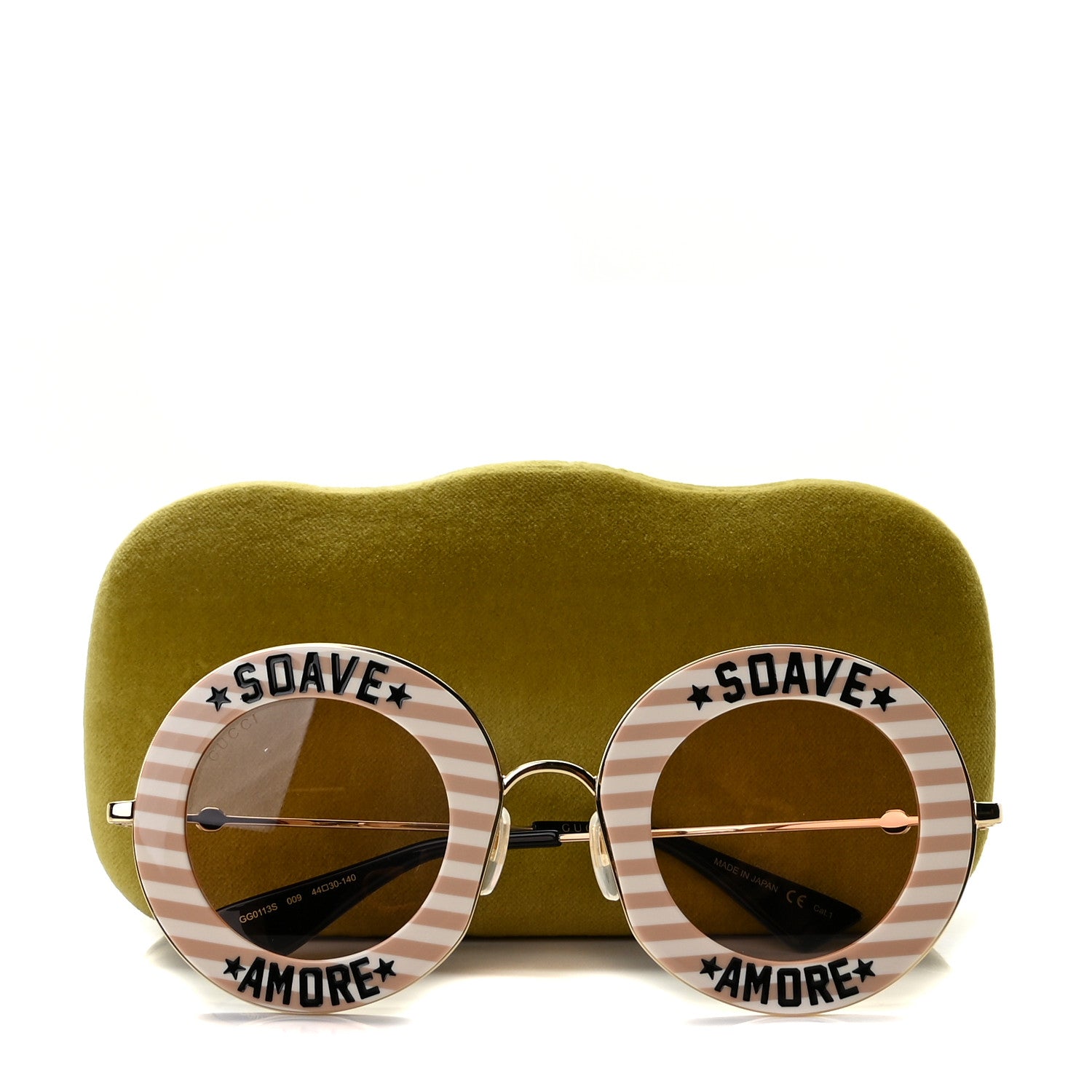 Gucci Metal Acetate Striped Soave Amore Round Frame Sunglasses GG0113S Gold Pink 6 of 6