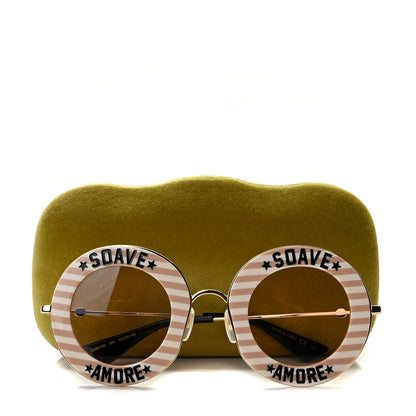 Gucci Metal Acetate Striped Soave Amore Round Frame Sunglasses GG0113S Gold Pink 6 of 6