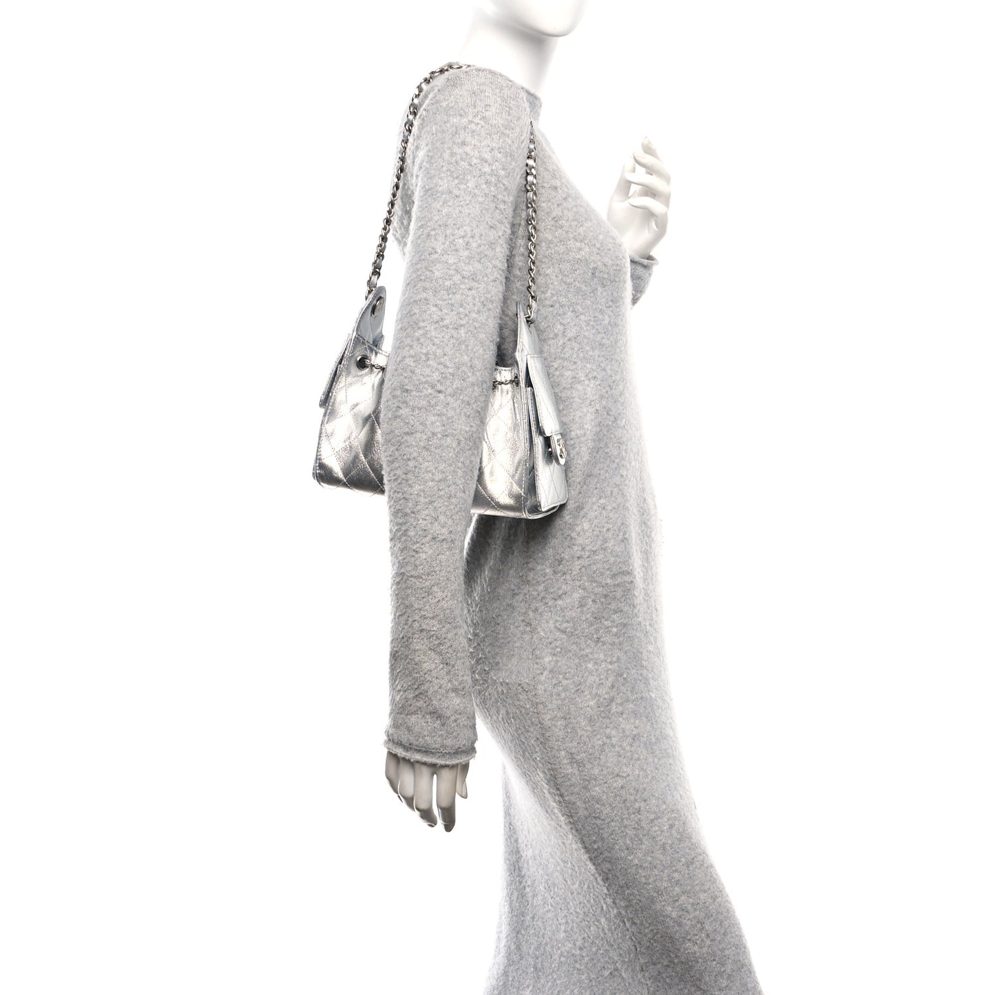 Metallic Caviar Quilted Mini Chanel 25 Handbag Silver
