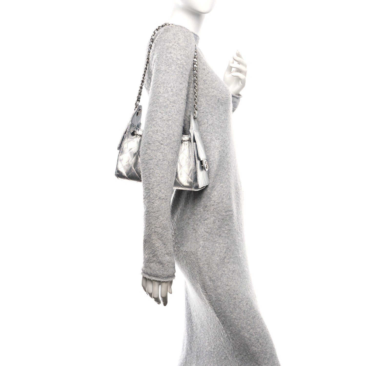 Chanel Metallic Caviar Quilted Mini Chanel 25 Handbag Silver 2 of 10