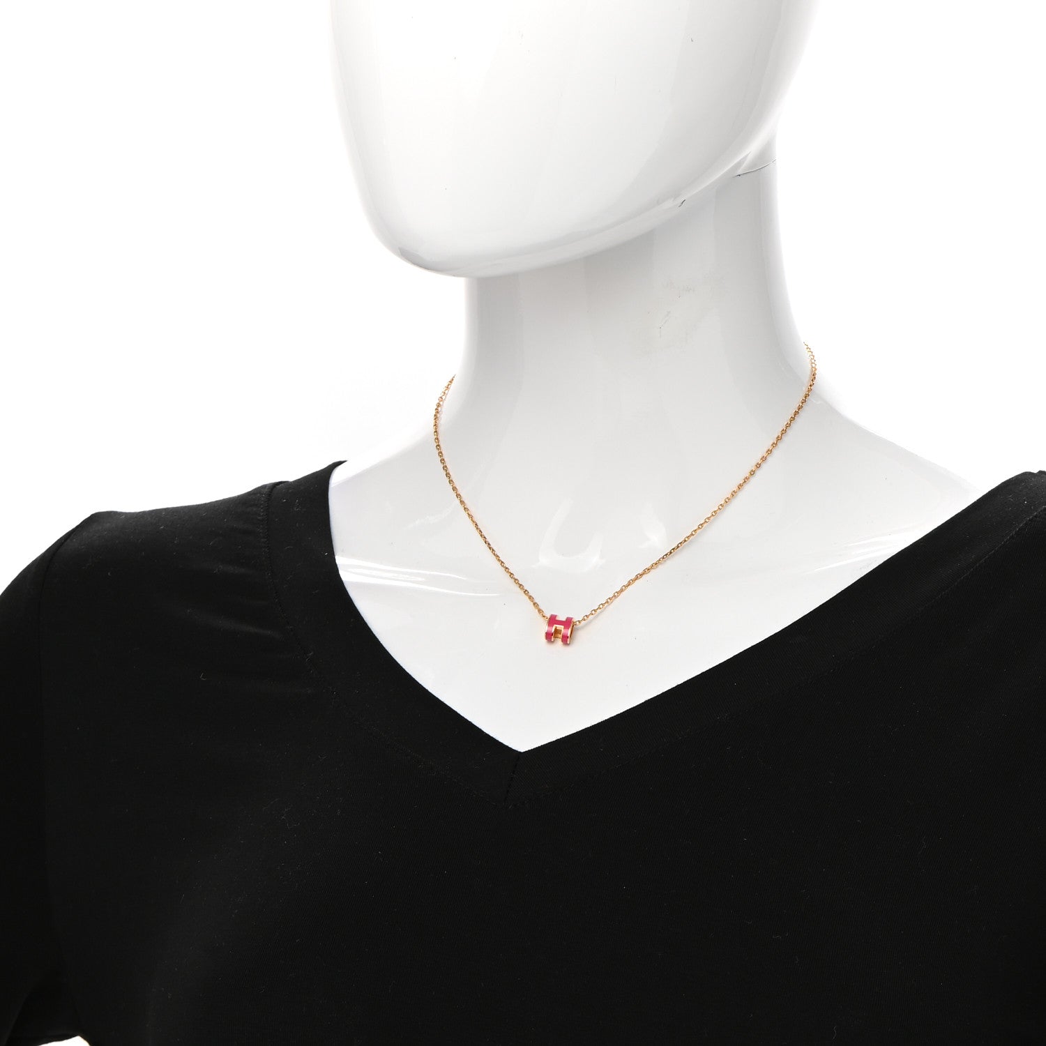 Hermes Lacquered Gold Mini Pop H Pendant Necklace Rose Extreme 2 of 7