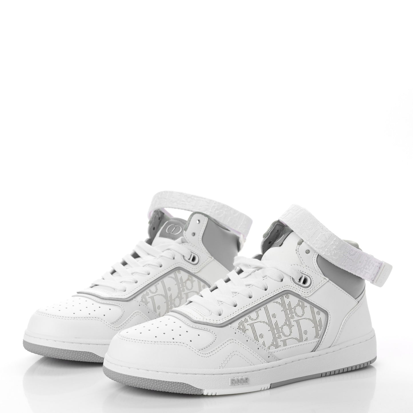 Smooth Calfskin Oblique Galaxy Perforated Mens B27 Mid Top Sneakers 41 White Grey