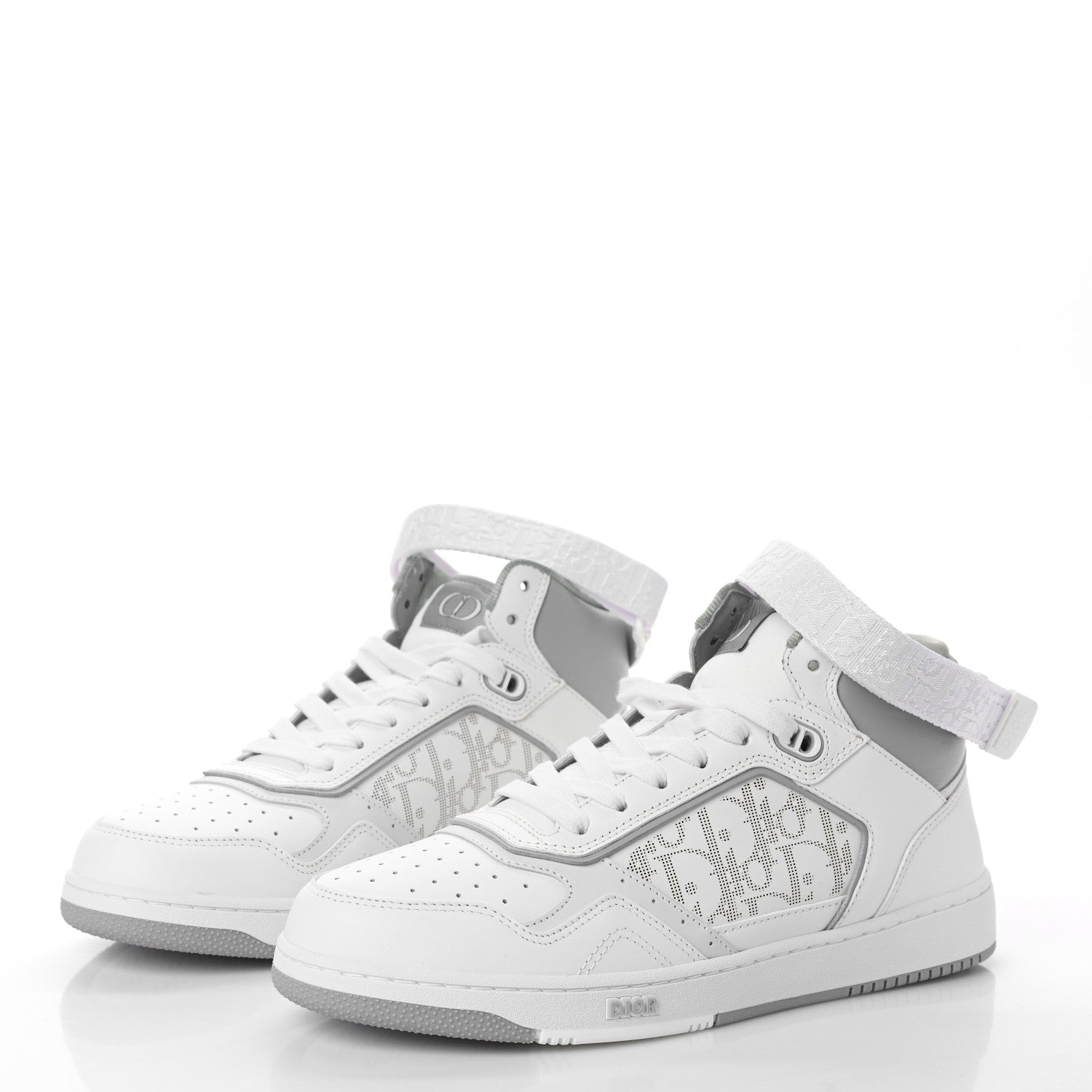Christian Dior Smooth Calfskin Oblique Galaxy Perforated Mens B27 Mid Top Sneakers 41 White Grey 4 of 9