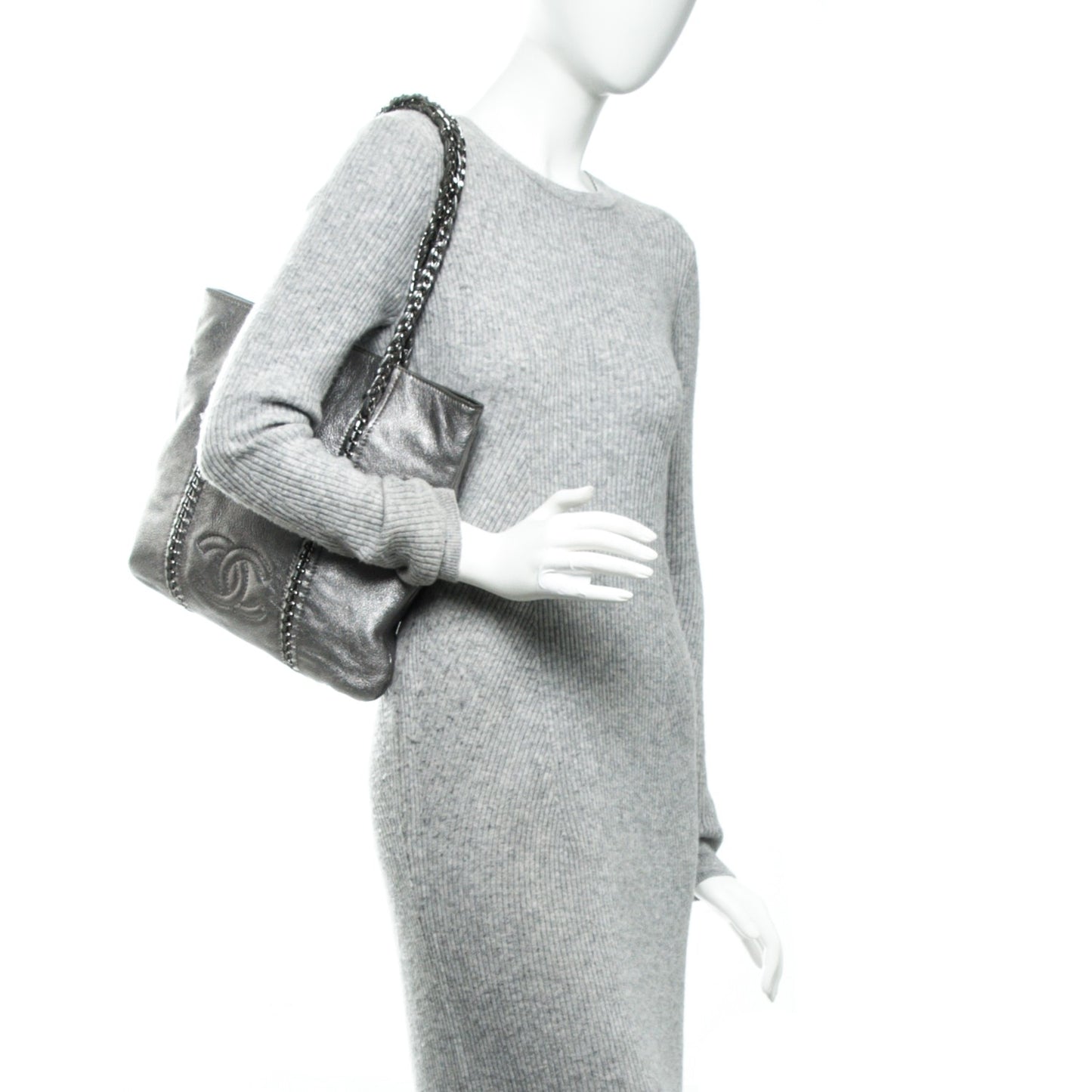 Metallic Goatskin Luxe Ligne Tote Silver